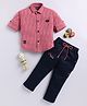 LTZ CLUB Cotton Blend Woven Full Sleeves Letters Embroidered Shirt & Pant Set - Pink