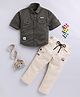 LTZ CLUB Cotton Blend Woven Full Sleeves Letters Embroidered Shirt & Pant Set - Olive Green