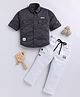 LTZ CLUB Cotton Blend Woven Full Sleeves Letters Embroidered Shirt & Pant Set - Grey