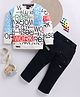 LTZ CLUB Cotton Blend Knit Full Sleeves Rest Work Typography Printed Tee & Pant Set - White