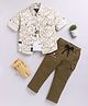LTZ CLUB Cotton Blend Woven Full Sleeves Abstract Printed Shirt & Pant With Tee Set - Olive Green