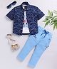 LTZ CLUB Cotton Blend Woven Full Sleeves Abstract Printed Shirt And Pant With Tee Set - Navy Blue