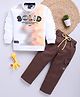 LTZ CLUB Cotton Blend Knit Full Sleeves Solid Text Printed Tee & Pant Set - Brown