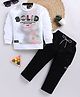 LTZ CLUB Cotton Blend Knit Full Sleeves Solid Text Printed Tee & Pant Set - Black