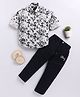 LTZ CLUB Cotton Blend Woven Full Sleeves Leaves Printed Shirt & Pant Set - Black