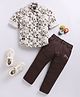 LTZ CLUB Cotton Blend Woven Full Sleeves Leaves Printed Shirt & Pant Set - Brown