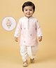 EARTHY TOUCH Satin Woven Full Sleeves Kurta Dhoti Set with Embroidery - Baby Pink