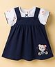 ToffyHouse Cotton Interlock Knit Half Sleeves Inner Tee & Frock with Teddy Print - White & Blue