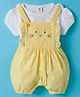 ToffyHouse Cotton Knit Half Sleeves Dungaree & T-Shirt with Bunny Print & Checks - Yellow & White