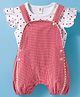 ToffyHouse Cotton Woven Checkered Dungaree & Frill Sleeves Inner Tee with Hearts Print - Red & White