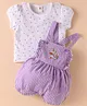 ToffyHouse Cotton Woven Half Sleeves Star Print T-Shirt With Checked Dungaree - Mauve