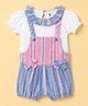 ToffyHouse Cotton Knit Half Sleeves Dungaree & T-Shirt with Stripes - Light Blue