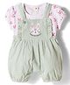 ToffyHouse Cotton Knit Half Sleeves Dungaree & T-Shirt with Bunny Print & Patch - Sea Green