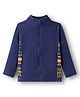 CrayonFlakes Polar Fleece Knit Full Sleeves Placement Geometric Designed Light Winter Sweatjacket - Navy Blue
