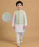 EARTHY TOUCH Cotton Woven Full Sleeves Kurta Pajama & Embroidered Jacket Set - Green