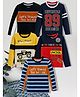 3PIN Cotton Knit Pack Of 5 Full Sleeves Striped Typography & Vehicles Printed Tees - Multi Colour