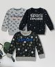 3PIN Cotton Knit Pack Of 3 Full Sleeves Space Theme & Typography Printed Light Winter Sweatshirts - Multi Colour