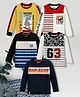 3PIN Cotton Knit Pack Of 5 Full Sleeves Placement Striped &  Typography Printed Tees - Multi Colour