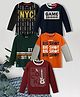3PIN Cotton Knit Pack Of 5 Full Sleeves Typography & Sports Theme Printed Tees - Multi Colour