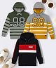 3PIN Cotton Knit Pack Of 3 Full Sleeves Placement Striped & Typography Printed Light Winter Hooded Sweatshirt - Multi Colour