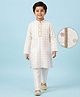 EARTHY TOUCH Woven Full Sleeves Kurta Pajama Set With Floral Print - Off White