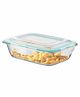 Signoraware Lock N Store Borosilicate Glass Rectangular Container With Lid | Microwave & Freezer Safe | Airtight & Leakproof | Ideal For Kitchen Use, Lunch Box & Reheating Leftovers ( Clear| 640Ml )