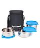 Signoraware Executive Stainless Steel Lunch Box With Bag | Microwave & Dishwasher Safe | Airtight & Leakproof | Great For Office, Hiking, Travelling & Outdoor Use ( Blue | Setof2 | 350Mlx2+500Ml )