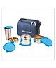 Signoraware Best Stainless-Steel Lunch Box Set 4 with Bag | Stainless-Steel Leak-Proof Containers | Full Meal Boxes (Container Size 350mlx1 | 500mlx1 | 200mlx1 & Glass Tumbler 370mlx1 | Colour Blue)