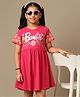Kidsville Cotton Knit Mattel Featuring Half Sleeves Sequins Embellished Barbie Text Designed Dress - Pink
