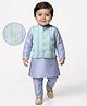 EARTHY TOUCH Cotton Woven Full Sleeves Kurta Pajama & Embroiderer Jacket Set - Blue