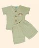 A Toddler Thing Muslin Woven Half Sleeves Monkey Embroidered Tee & Shorts Set - Green