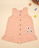 A Toddler Thing 100% Muslin Woven Sleeveless Floral Applique Detailed Dress - Peach
