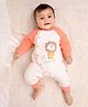 A Toddler Thing Cotton Woven Full Sleeves Lion Printed Romper - Peach & White