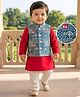 EARTHY TOUCH Cotton Woven Full Sleeves Kurta Pyjama Set With Printed Nehru Jacket - Red & Blue