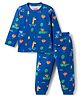 Babyhug Cotton Knit Full Sleeves Co-ords Night Suit With Animal Print - Navy Blue