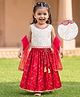 EARTHY TOUCH Satin Woven Sleeveless Choli Lehenga Set with Dupatta Embroidery & Sequin Detailing - Red & White