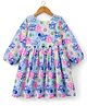 Tweetoons Knit Full Sleeves Dress with Floral Print & Back Bow Applique - White