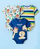 Babyhug 100% Cotton Knit Half Sleeves Striped & Animal Printed Onesies Pack of 3 - Navy Blue Yellow & White