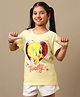 Kidsville Cotton Knit Looney Tunes Featuring Half Sleeves Sequins Embellished Tweety Designed Tee - Yellow
