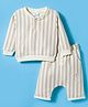 First Smile Looper Knit Full Sleeves Striped Co-ords T-Shirt & Lounge Pant Set - Beige