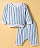 First Smile Looper Knit Full Sleeves Striped Co-ords T-Shirt & Lounge Pant Set - Light Grey
