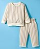 First Smile Sinker Knit Full Sleeves Striped T-Shirt & Lounge Pant Co-ord Set - Beige