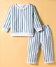 First Smile Sinker Knit Full Sleeves Striped T-Shirt & Lounge Pant Co-ord Set - Light Grey