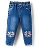 Simply Premium Denim Full Length Jeans With Floral Embroidery - Blue
