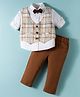 Simply Premium Cotton Woven Full Sleeves 3 Piece Party Suit with Bow & Checks - Multicolor