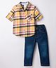 Simply Premium Cotton Woven Full Sleeves Checks Shirt & Denim Jeans Set - Yellow & Blue