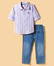 Simply Premium Cotton Woven Full Sleeves Striped Shirt & Denim Jeans Set - Light Blue