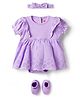 Babyhug 100% Cotton Knit Half Puffed Sleeves Chifilli Frock Style Onesie with Hairband & Booties - Lavender