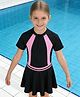 Mark & Mia Half Sleeves Cut & Sew Solid Color Legged Swimsuit & Skirt - Black