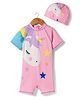 Mark & Mia Half Raglan Sleeves Unicorn Printed Legged Swimsuit with Cap - Pink